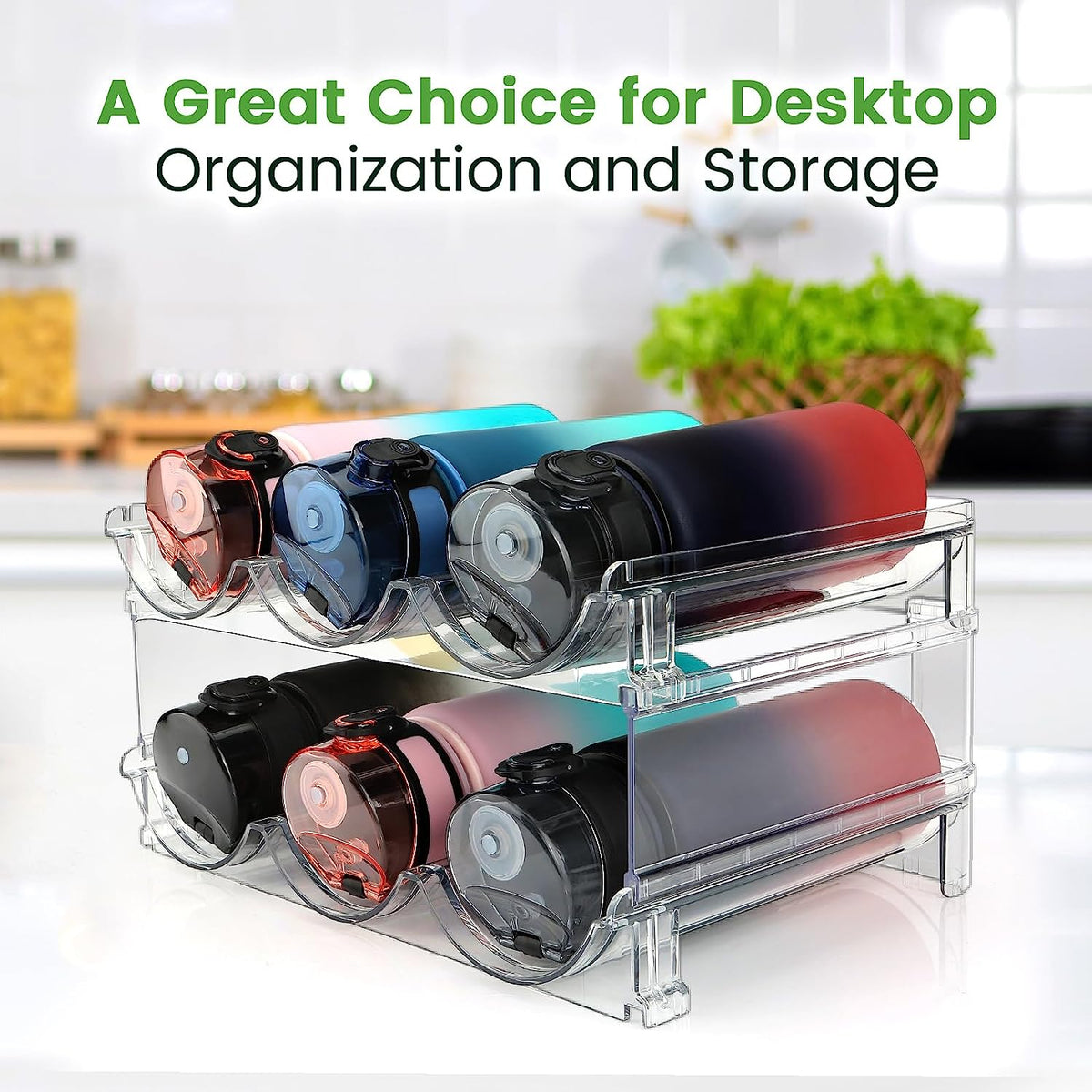 Water Bottle Organizer for Cabinet, Water Bottle Storage Organizer, 2 Packs Water Bottle Storage Rack, Water Bottle Holder for Cabinet, Stackable Water Bottle Storage Rack